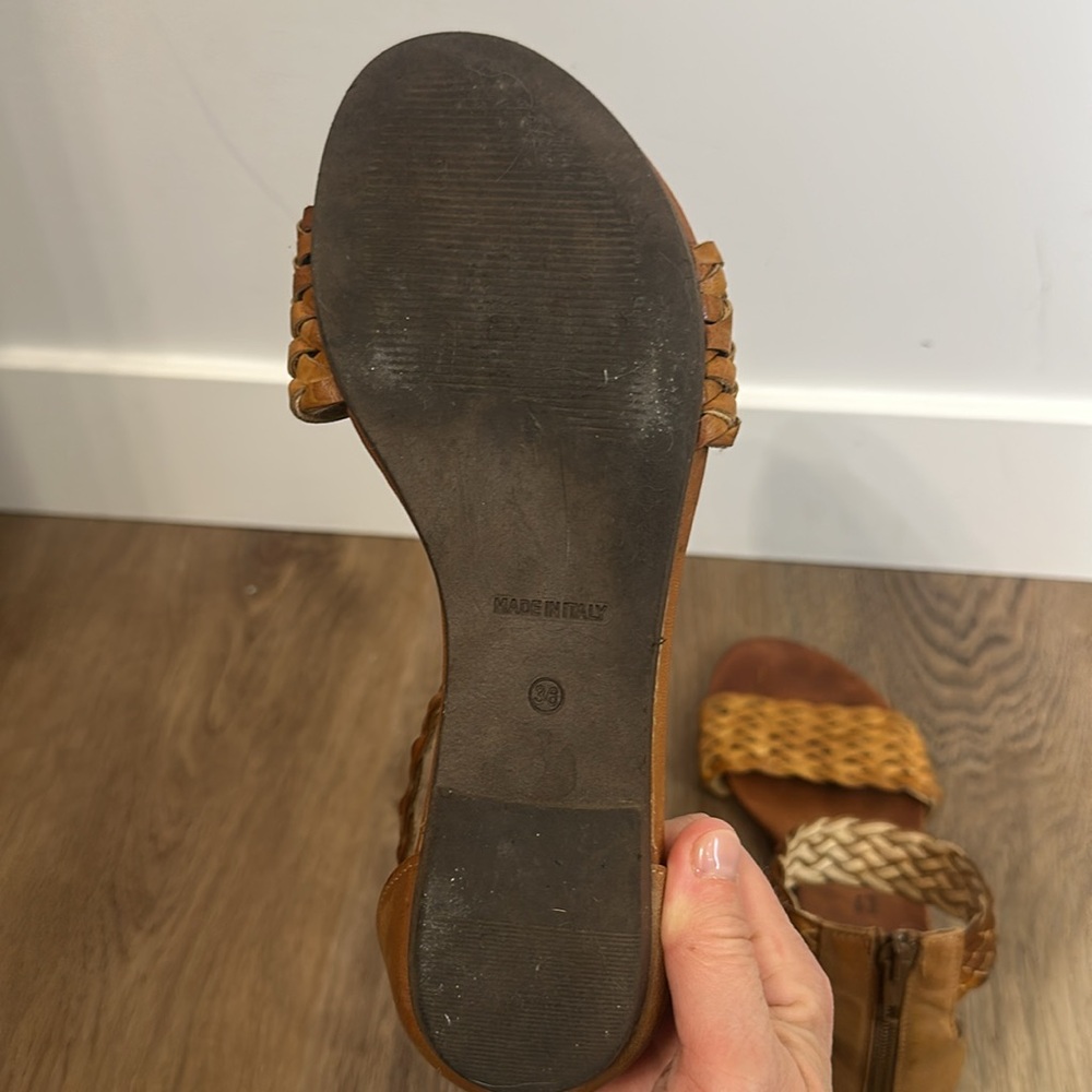 Leather Sandals Warm Tan Boho Woven Flat Sandals Size 36 (US 6) Summer BROWNS - Picture 11 of 16